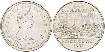КАНАДА 1 ДОЛЛАР 1982 115 ЛЕТ КОНСТИТУЦИИ KM 134 никель 118-313