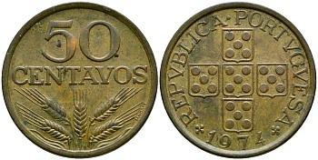 Португалия 50 сентаво 1971 KM 596 бронза 4388-647