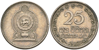 ШРИ-ЛАНКА 25 ЦЕНТОВ 1982 KM 141.2 медно-никель 192-848