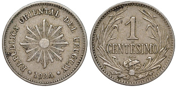 Уругвай 1 сентесимо 1924 KM 19 медно-никель 66-825