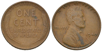 США 1 цент 1940 Авраам Линкольн KM 132 бронза 211-966