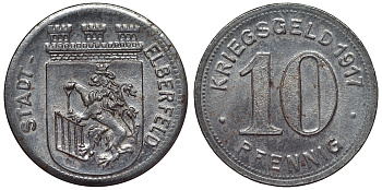 Германия, округ Эльберфельд 10 пфеннигов 1917 Вупперталь, Северный Рейн-Вестфалия, нотгельд Funck 111.5 железо 4119-454