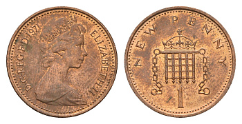 Великобритания 1 пенни 1971 Елизавета II (1952-2022) KM 915, Spink 4237 (B1) бронза 4532-444