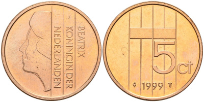Нидерланды 5 центов 1999 Беатрикс (1980-2013) KM 202 бронза UNC 4116-312