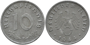 Германия 10 рейхспфеннигов 1944 J KM 101, J.371 цинк 4151-331