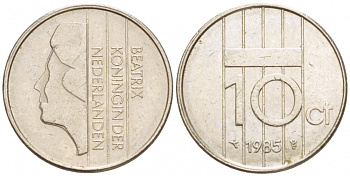 НИДЕРЛАНДЫ 10 ЦЕНТОВ 1985 БЕАТРИКС KM 203 никель 4547-926