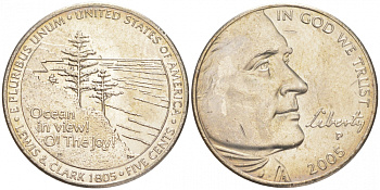 США 5 ЦЕНТОВ 2005 P, СЕРИЯ 200 ЛЕТ ЭКСПЕДИЦИИ ЛЬЮИСА И КЛАРКА - ВЫХОД К ОКЕАНУ, ИЗ РОЛЛА KM 369 медно-никель UNC M32-15