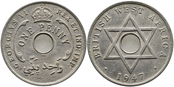 Британская Западная Африка 1 пенни 1947 Георг VI (1937-1952) KM 19 медно-никель 1523-532