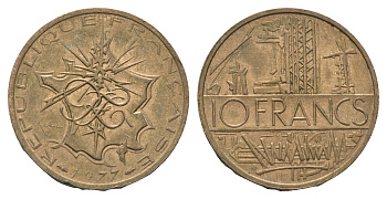 Франция 10 франков 1977 KM 940 медь алюминий никель 4673-1214