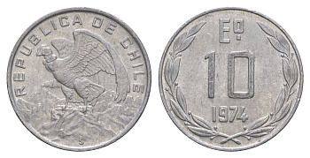 Чили 10 эскудо 1974 KM 200 алюминий 4656-1024