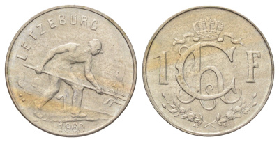 Люксембург 1 франк 1960 Шарлотта, сталевар (1919-1964) KM 46.2 медно-никель 4668-1132