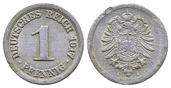 Германия 1 пфенниг 1917 A KM 24, J. 300, Weege 2 алюминий 4380-133