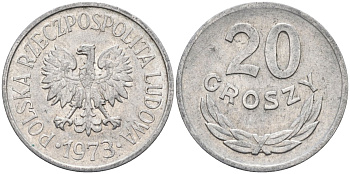 Польша 20 грошей 1973 MW, Народная Республика KM А47, Parchimowicz 208m алюминий 4580-653