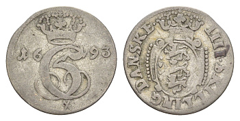 Дания, Глюкштадт 4 датских скиллинга 1693 Кристиан V (1670-1699) KM 79 серебро 650-325