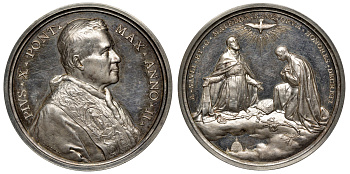 Ватикан медаль 1903-1914 Пий X, вознесение на облака 43,7 мм, 22,4 гр серебро UNC 1090-3-22