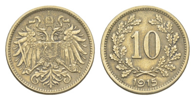 Австрия 10 геллеров 1915 Франц Иосиф I (1848-1916) KM 2822 медь цинк никель 4613-248