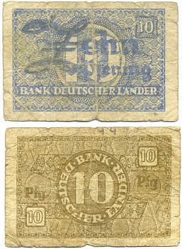 ФРГ 10 ПФЕННИГОВ 1948 ПЕРВЫЙ ПОСЛЕВОЕННЫЙ ВЫПУСК Pick 12a бумага 7207-42-3