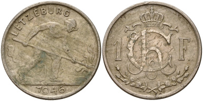 Люксембург 1 франк 1946 KM 46.1 медно-никель 4597-1142