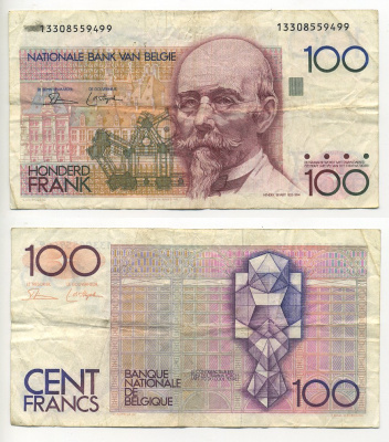 БЕЛЬГИЯ 100 ФРАНКОВ 1978-1981 ПОДПИСЬ (3 И 10), АРХИТЕКТОР ХЕНДРИК БЕЙЕРТ Pick 140а 7203-49-3