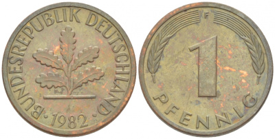 ФРГ 1 ПФЕННИГ 1982 F KM 105 J 380 сталь плакированная медью 3718-229