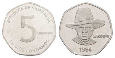 Никарагуа 5 кордоб 1984 KM 44a сталь плакированная никелем BU 4641-423