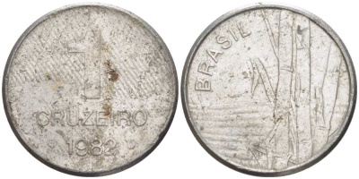 Бразилия 1 крузейро 1982 сахарный тростник KM 590 нержавеющая сталь 51-2136