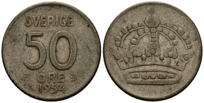 Швеция 50 эре 1954 Густав VI Адольф (1950-1973) KM 825 серебро 4177-934