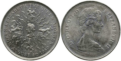 Великобритания 25 пенсов 1980 80 лет королеве Елизавете-королеве матери, Елизавета II (1952-2022) KM 921, Spink 2228 медно-никель UNC 107-233