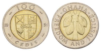 Гана 100 седи 1991 кальмар KM 32 биметалл UNC 3459-1146