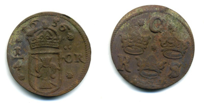 Швеция 1/4 эре 1636 Кристина (1632-1654) была в обращении на территории России KM 152.2 медь 53-915