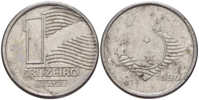 Бразилия 1 крузейро 1990 KM 617 нержавеющая сталь 201-764