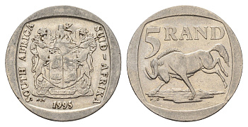 ЮАР 5 рандов 1995 KM 140 медь плакированная никелем 4114-844