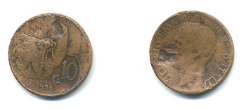 ИТАЛИЯ 10 ЧЕНТЕЗИМО 1926 R ВИКТОР ЭММАНУИЛ KM 60 медь 80-1213