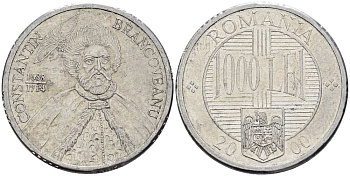 РУМЫНИЯ 1000 ЛЕЙ 2000 КОНСТАНТИН БРЫНКОВЯНУ (1688-1714) KM 153 алюминий 4519-153