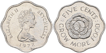 Сейшельские острова 5 центов 1972 FAO, цветок, Елизавета II KM 18 алюминий UNC 4588-637