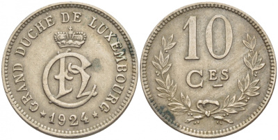 Люксембург 10 сантимов 1924 Шарлотта (1918-1964) KM 34 медно-никель 4548-816