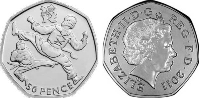 Великобритания 50 пенсов 2011 XXX летние Олимпийские игры в Лондоне в 2012 году, тхэквондо, в оригинальном картонном буклете, с Олимпийской голограммой (23/29) KM 1185 медно-никель  UNC  3-6-6-18