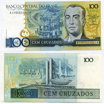 БРАЗИЛИЯ 100 КРУЗАДО 1987 ПОДПИСЬ 24, СЕРИЯ А1495 Pick 211b бумага UNC (ПРЕСС) 6262-36-3-2
