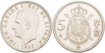 Испания 5 песет 1983 Хуан Карлос I (1975-2014) KM 823 медно-никель 216-652