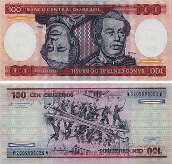 БРАЗИЛИЯ 100 КРУЗЕЙРО 1984 ПОДПИСЬ 21, ГЕОРЦОГ КАКСИАС Pick 198b бумага UNC (ПРЕСС) 8605-47-1-2