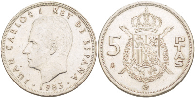 Испания 5 песет 1983 Хуан Карлос I (1975-2014) KM 823 медно-никель 216-652