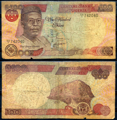 Нигерия 100 найра 1999 Обафеми Аволово, гора Зума Pick 28 a бумага 8592-23-2-2