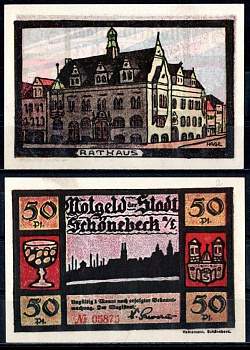 Шёнебек-на-Эльбе (Пруссия, Саксония) 50 пфеннигов 1921 Mehl Grabowski 1196.1a-2/5 бумага UNC (пресс) 7553-7-1-2