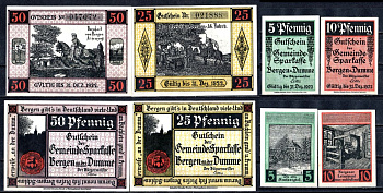 Берген-ан-дер-Думме (Пруссия, Ганновер) полный набор из 4 нотгельдов (5, 10, 25 и 50 пфеннигов) 1922 Mehl Grabowski 78.1 бумага UNC (пресс) 7556-48-2-2
