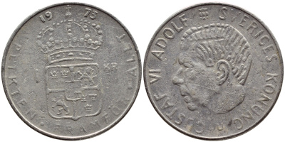 Швеция 1 крона 1973 Густав VI Адольф (1950-1973) KM 826а медь плакированная медно-никелем 4395-256