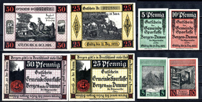 Берген-ан-дер-Думме (Пруссия, Ганновер) полный набор из 4 нотгельдов (5, 10, 25 и 50 пфеннигов) 1922 Mehl Grabowski 78.1 бумага UNC (пресс) 7556-48-2-2