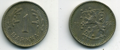 ФИНЛЯНДИЯ 1 МАРКА 1932 KM 30 медно-никель 61-1237