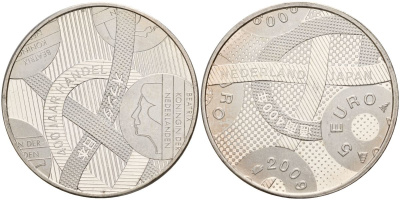 Нидерланды 5 евро 2009 400 лет дружбе с Японией KM 289 медь плакированная серебром 4157-1043
