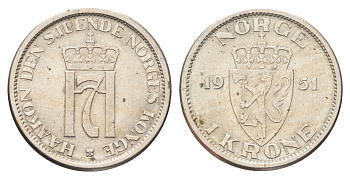 Норвегия 1 крона 1951 Хокон VII (1905-1957) KM 397 медно-никель 4706-937
