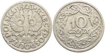 ПОЛЬША 10 ГРОШЕЙ 1923 KM 11 никель 112-622